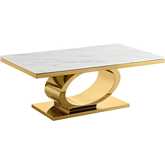 CT433 Coffee Table in White Marble & Polished Gold Steel Base