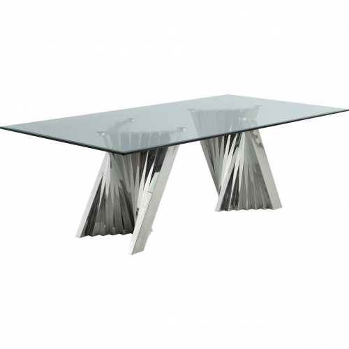 D03 94" Dining Table in Clear Glass & Silver Stainless Steel Base