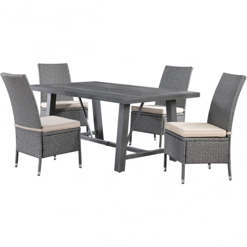 D1000 Outdoor 5 Piece Dining Set in Polywood, Aluminum, PE Rattan Wicker & Fabric