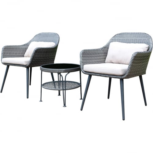 D1002 3 Piece Outdoor Accent Chair Set in PE Rattan Wicker & Beige Fabric