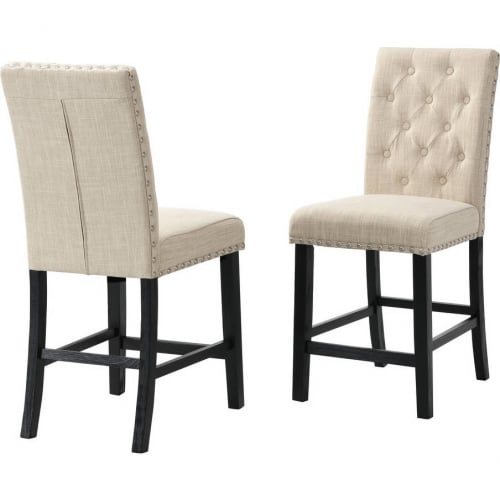 D11 Counter Dining Chair in Tufted Beige Linen & Espresso (Set of 2)