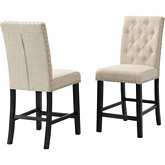 D11 Counter Dining Chair in Tufted Beige Linen & Espresso (Set of 2)