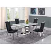 D14 5 Piece Dining Set in White Marble, Stainless Steel & Black Velvet