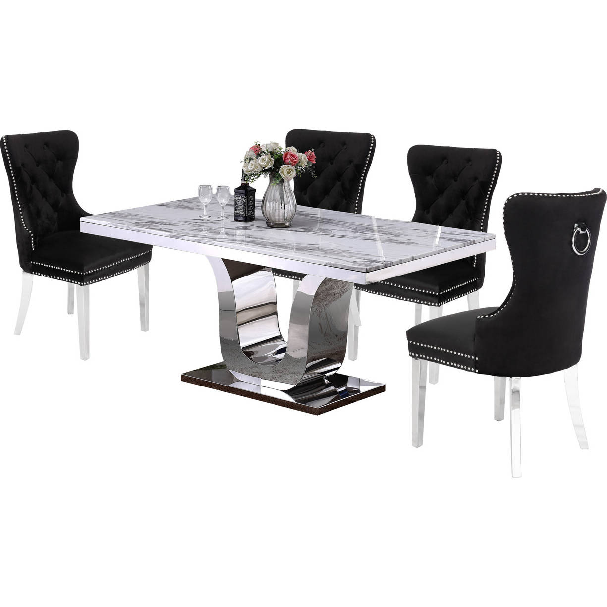 Best Quality D14-4SC47 D14 5 Piece Dining Set in White Marble