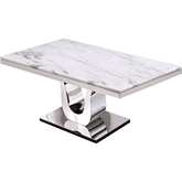 D14 64" Dining Table in White Marble & Silver Stainless Steel