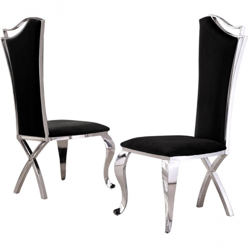 D14 Dining Chair in Black Velvet & Silver Stainless Steel (Set of 2)