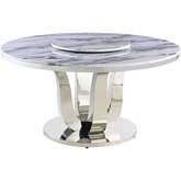 D16 58" Round White Marble Dining Table with Lazy Susan & Stainless Steel