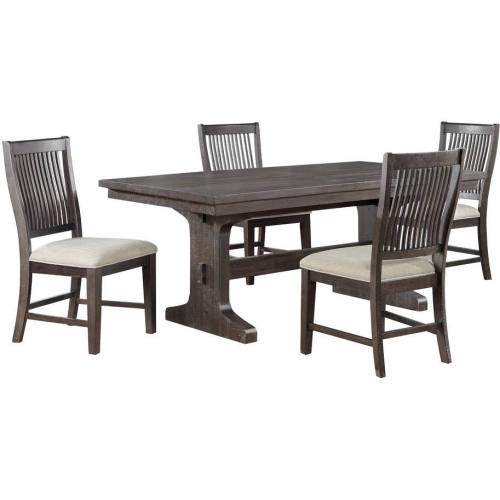 D162 5 Piece Dining Set in Rustic Brown Wood & Beige Linen