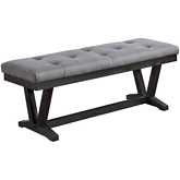 D185 Dining Bench in Weathered Gray Wood & Tufted Gray Linen