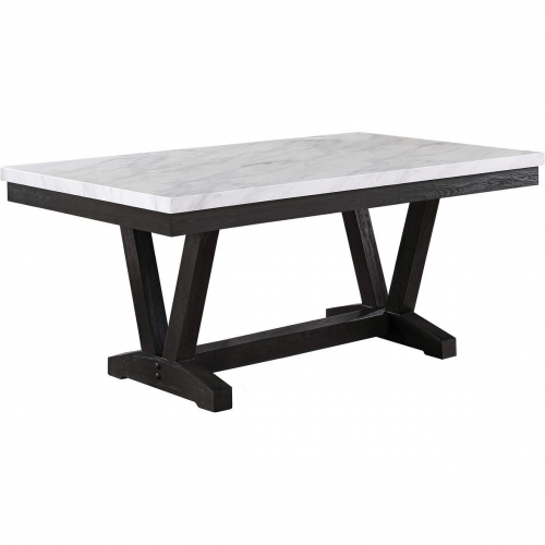 D185 72" Dining Table in White Faux Marble & Weathered Gray Wood