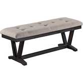 D186 Dining Bench in Weathered Gray Wood & Tufted Beige Linen