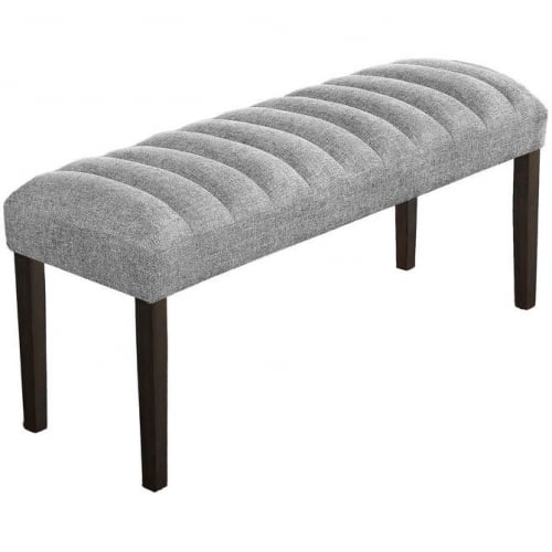 D187 Dining Bench in Dark Wood & Vertical Tufted Gray Linen