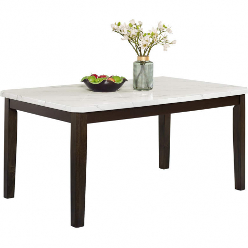 D187 64" Dining Table in White Faux Marble & Dark Wood