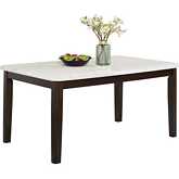 D187 64" Dining Table in White Faux Marble & Dark Wood