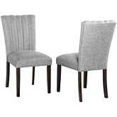 D187 Dining Chair in Dark Wood & Vertical Tufted Gray Linen (Set of 2)