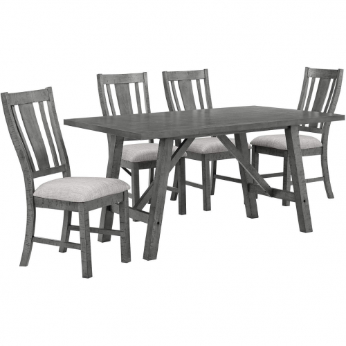 D189 5 Piece Dining Set in Rustic Gray Wood & Gray Linen