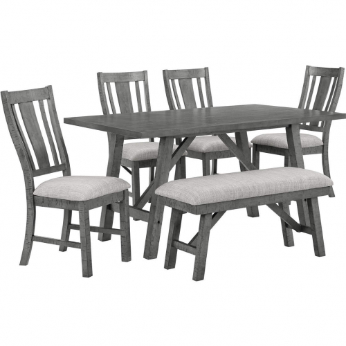 D189 6 Piece Dining Set in Rustic Gray Wood & Gray Linen