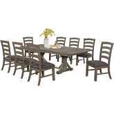 D21 9 Piece Dining Set in Rustic Gray Brown Wood & Gray Linen