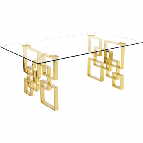 D222 79" Dining Table in Glass & Gold Stainless Steel