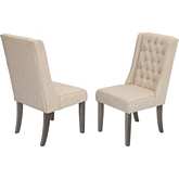 D25 Dining Chair in Tufted Beige Linen & Rustic Gray/Brown  Wood (Set of 2)