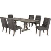 D26 7 Piece Dining Set in Tufted Gray Linen & Rustic Gray Wood