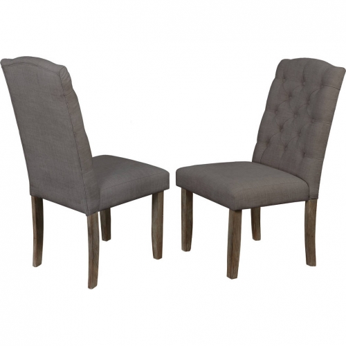 D300 Dining Chair in Tufted Gray Linen & Rustic Wood (Set of 2)