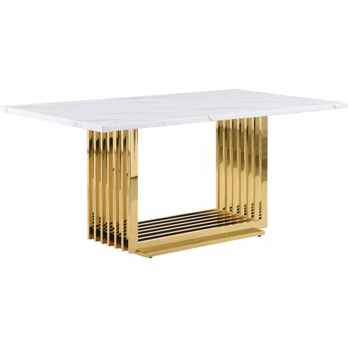 D311 68" Dining Table in White Marble & Polished Gold Steel Base