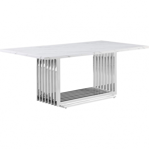 D312 78" Dining Table in White Marble & Polished Stainless Steel