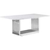 D312 78" Dining Table in White Marble & Polished Stainless Steel