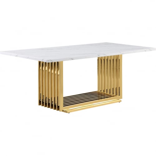 D313 78" Dining Table in White Marble & Polished Gold Stainless Steel