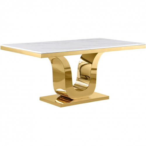 D320 66" Dining Table in White Marble & Gold Steel