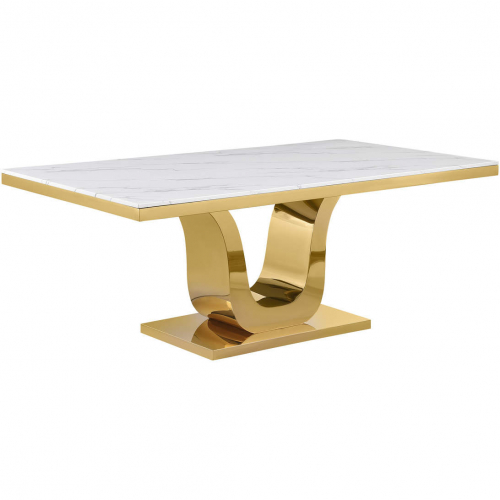 D321 78" Dining Table in White Marble & Polished Gold Steel