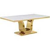 D321 78" Dining Table in White Marble & Polished Gold Steel