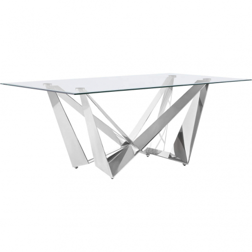 D400 78" Dining Table in Tempered Glass & Polished Stainless Steel