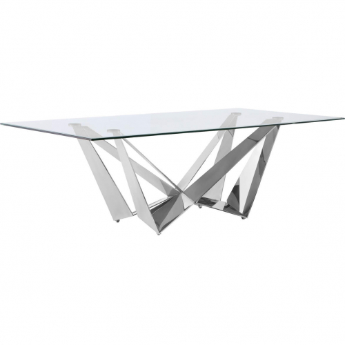 D402 94" Dining Table in Tempered Glass & Polished Stainless Steel