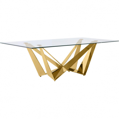 D403 94" Dining Table in Tempered Glass & Polished Gold Stainless Steel