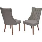 D41 Dining Chair in Tufted Gray Linen & Walnut Finish Wood (Set of 2)