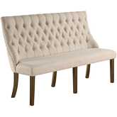 D42 Dining Bench in Walnut Finish Wood & Tufted Beige Linen Fabric