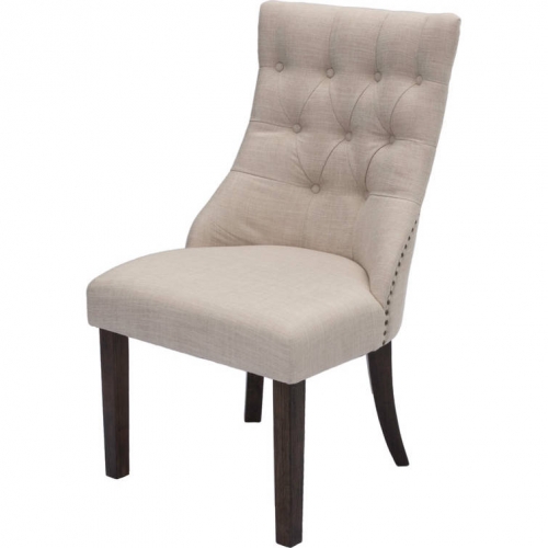 D42 Dining Chair in Tufted Beige Linen & Walnut Finish Wood