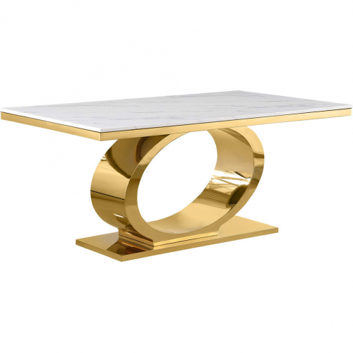 D431 68" Dining Table in White Marble & Polished Gold Steel