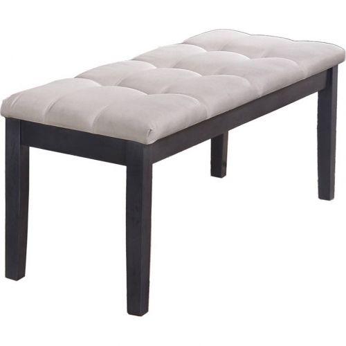 D44 Dining Bench in Tufted Light Gray Linen & Gray Wood