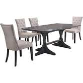 D44 5 Piece Gray Wood Dining Set in Tufted Light Gray Linen & Gray Wood