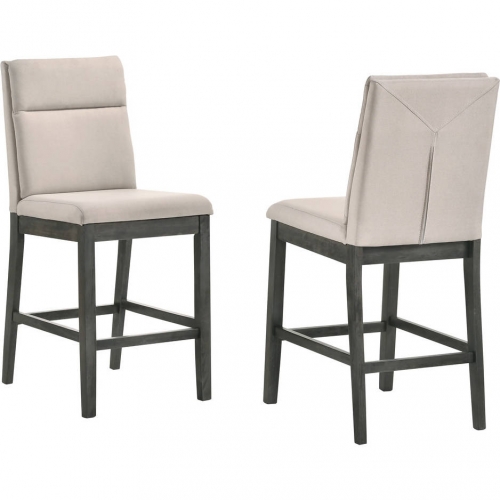 D47 Counter Dining Chair in Tufted Light Gray Linen & Gray Wood (Set of 2)