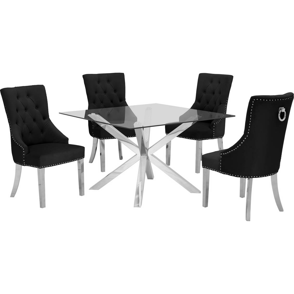 Best Quality D52-4SC136 D52 5 Piece Dining Set in Glass, Silver
