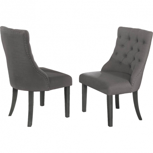 D81 Dining Chair in Tufted Dark Gray Linen & Dark Gray Wood (Set of 2)