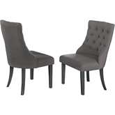 D81 Dining Chair in Tufted Dark Gray Linen & Dark Gray Wood (Set of 2)