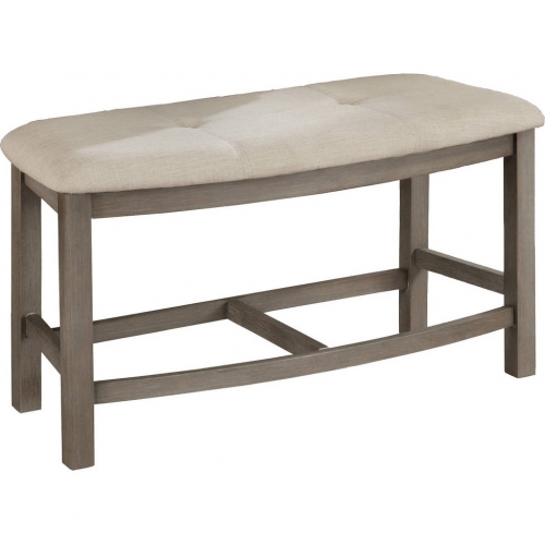 D87 Counter Dining Bench in Beige Linen & Rustic Gray Wood