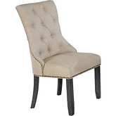 D89 Dining Chair in Tufted Beige Linen & Dark Gray Wood