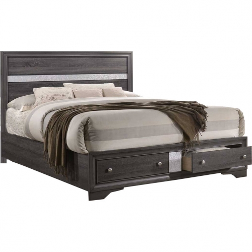 Queen Storage Bed in Gray & Silver Wood