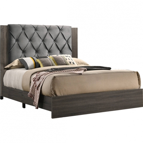 Madelyn Full Panel Bed in Gray Walnut Finish & Gray Fabric